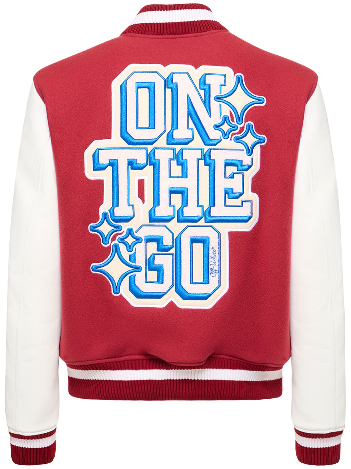 Shop Off-white On The Go Leather Varsity Jacket In Red