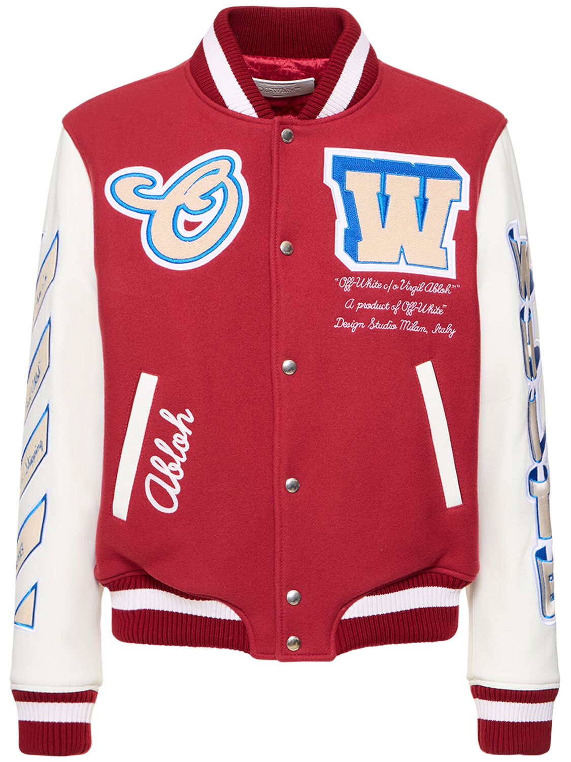 Shop Off-white On The Go Leather Varsity Jacket In Red