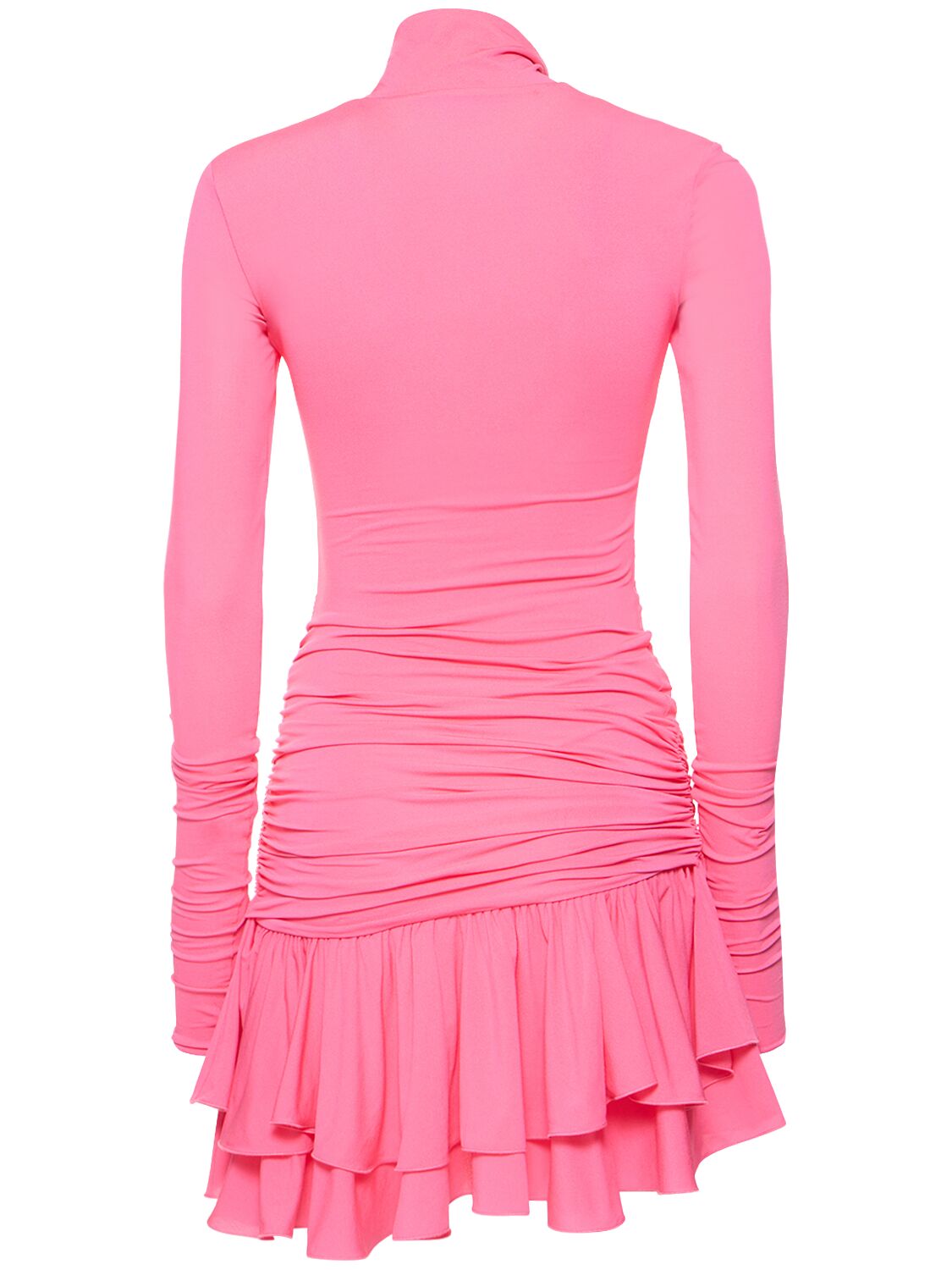 Blumarine Jersey Turtleneck Draped Mini Dress In Fuchsia