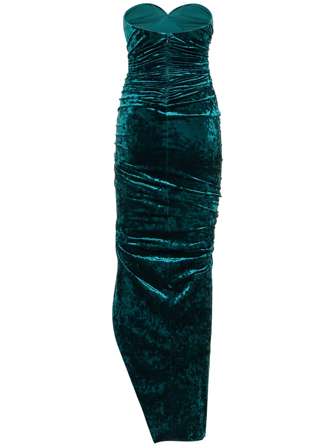 Shop Alexandre Vauthier Strapless Crushed Velvet Midi Dress In Teal Green