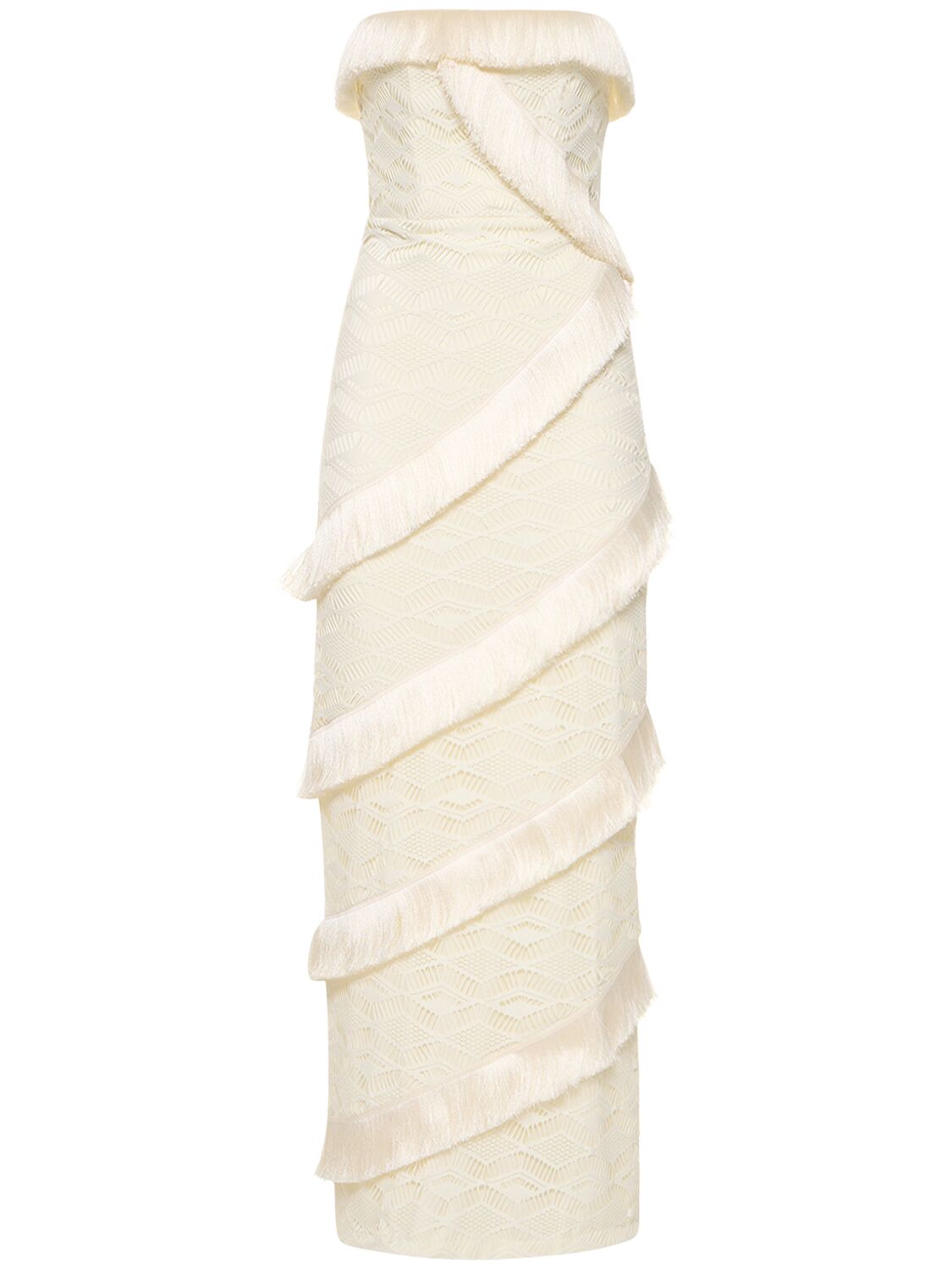 Patbo Crochet Strapless Fringe Trim Maxi Dress In Ivory | ModeSens