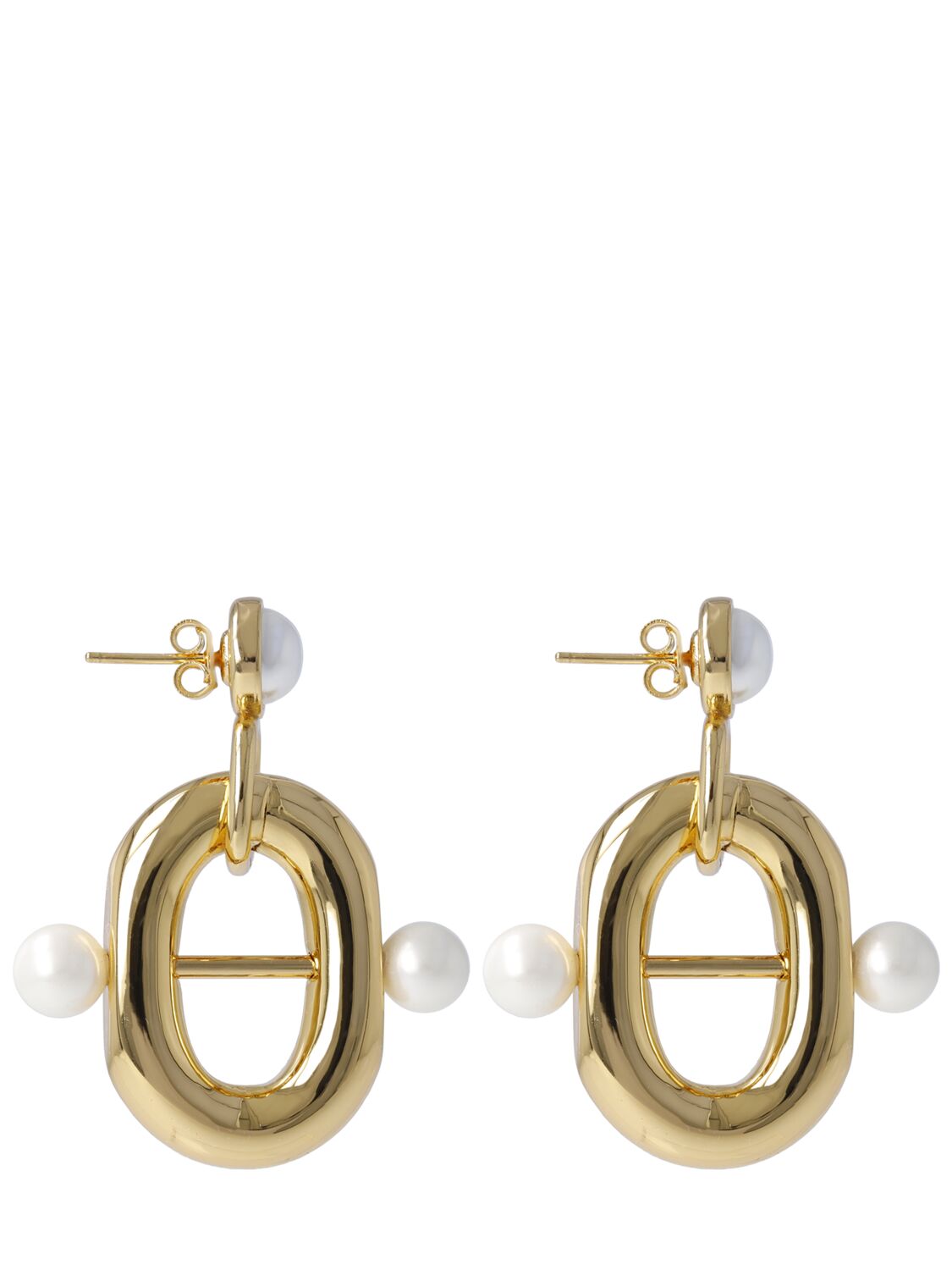 Image of Xl Link Double Earrings With Faux Pearls