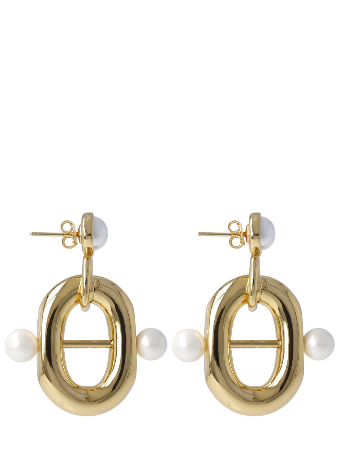 Rabanne Xl Link Double Earrings With Faux Pearls In Gold