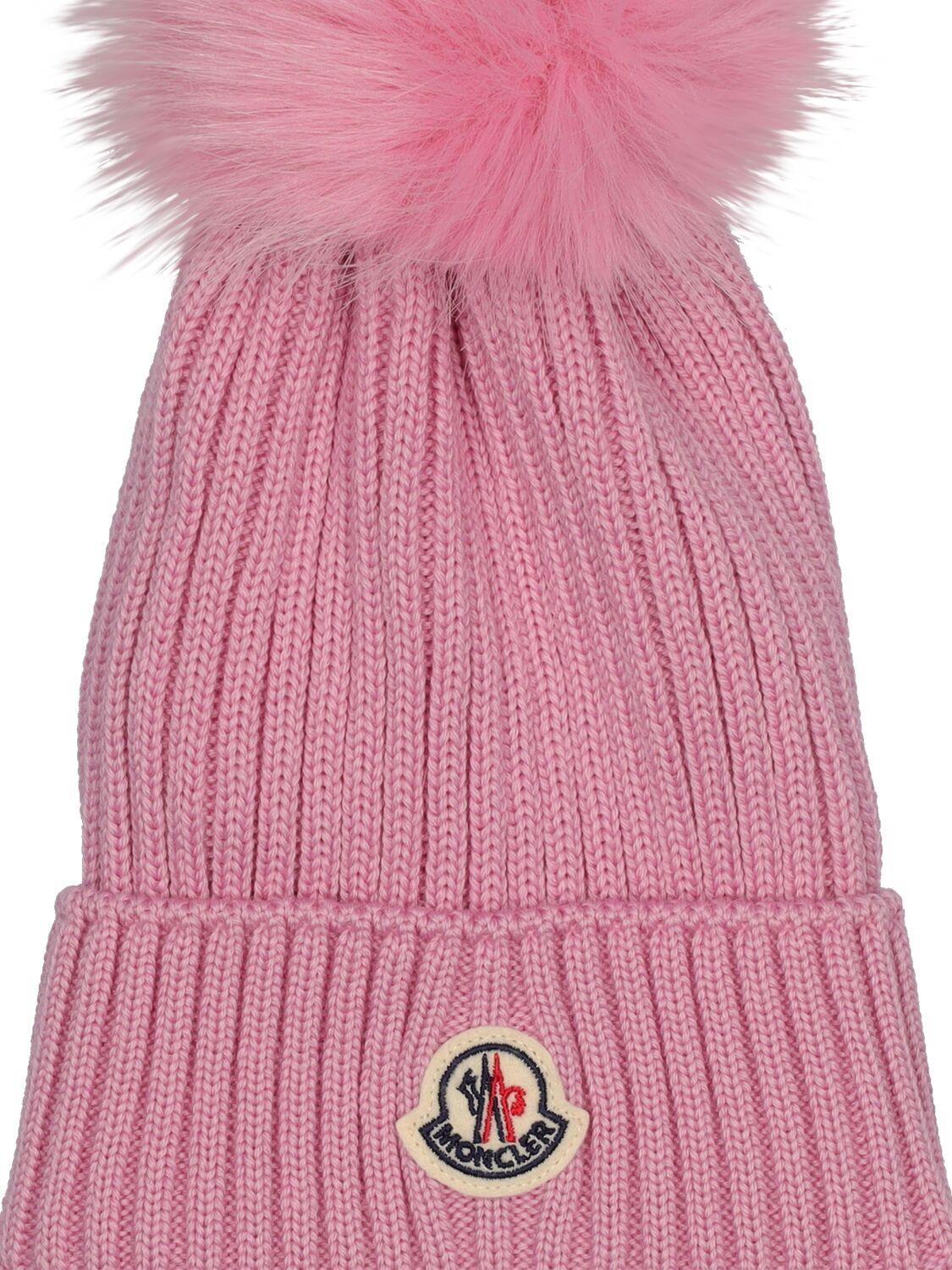 Shop Moncler Wool Beanie W/ Pompom In Light Pink