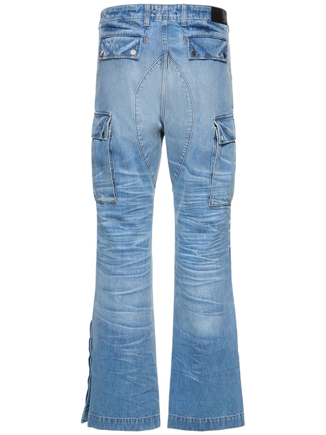 Shop Amiri M65 Cargo Kick Flare Cotton Jeans In Blue