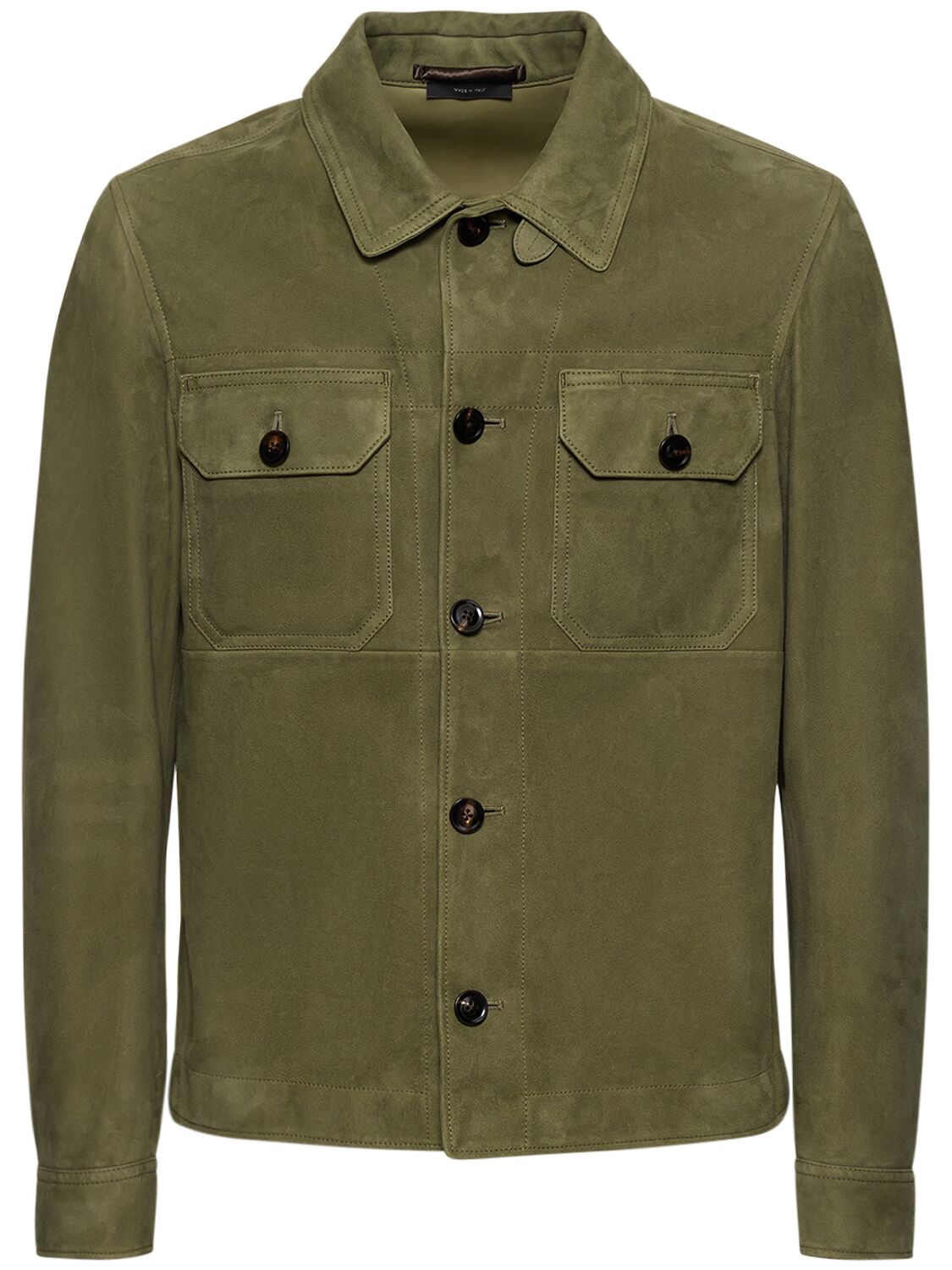 Tom Ford Lightweight Suede Outershirt In Sage