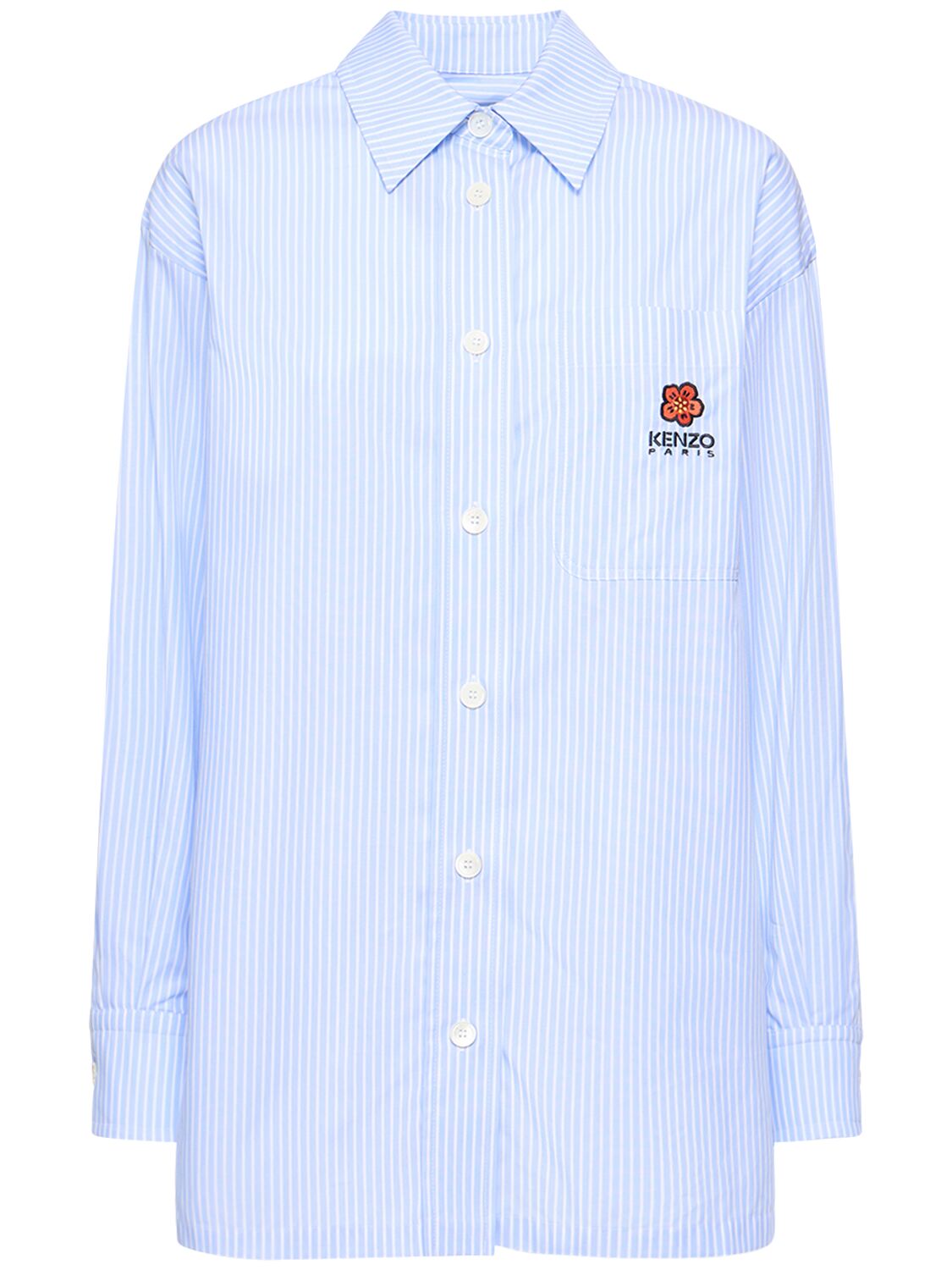 Kenzo Crest Oversize Striped Cotton Shirt In Blue