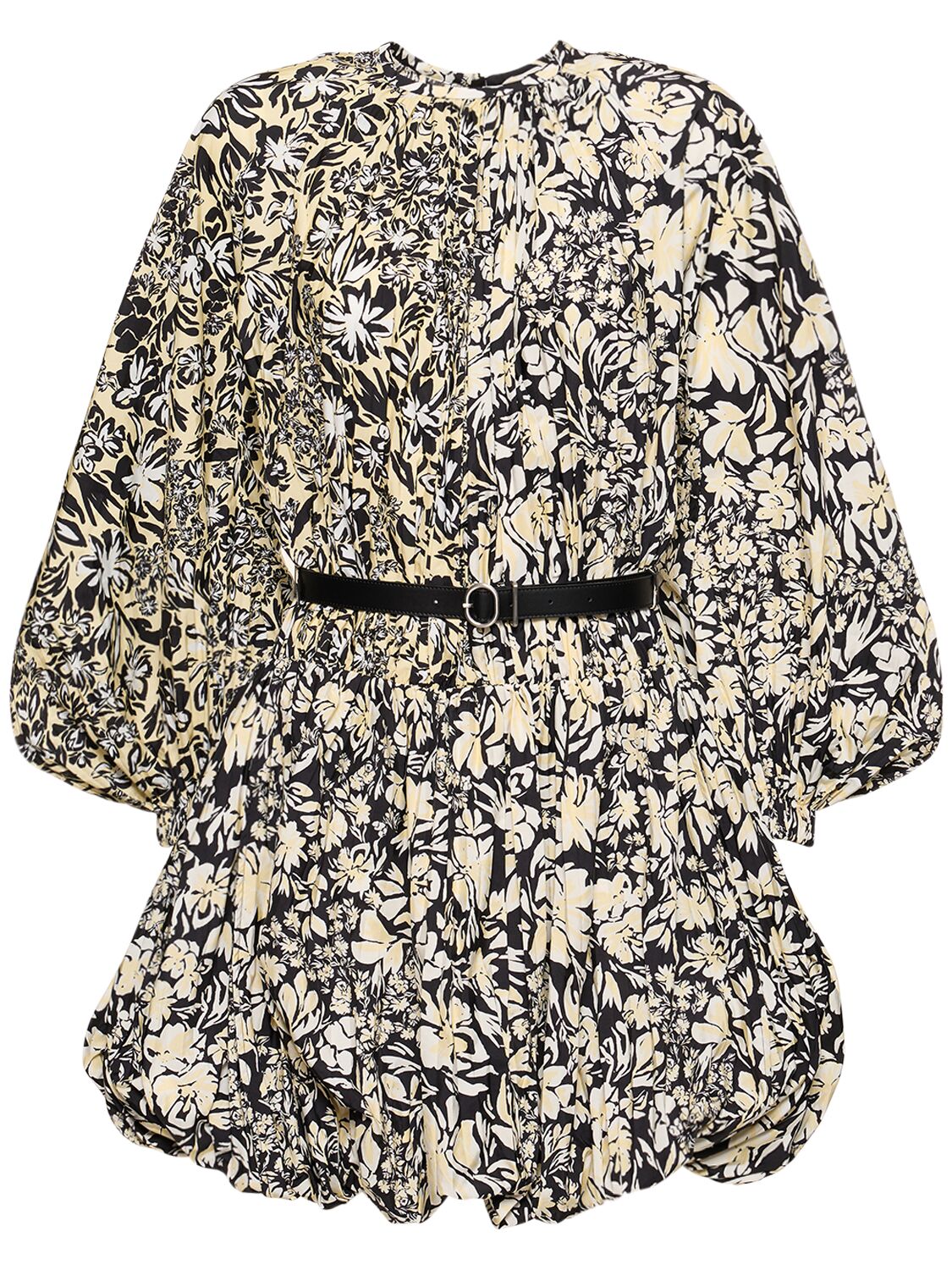 Jil Sander Printed Taffeta Mini Dress W/belt In Multicolor