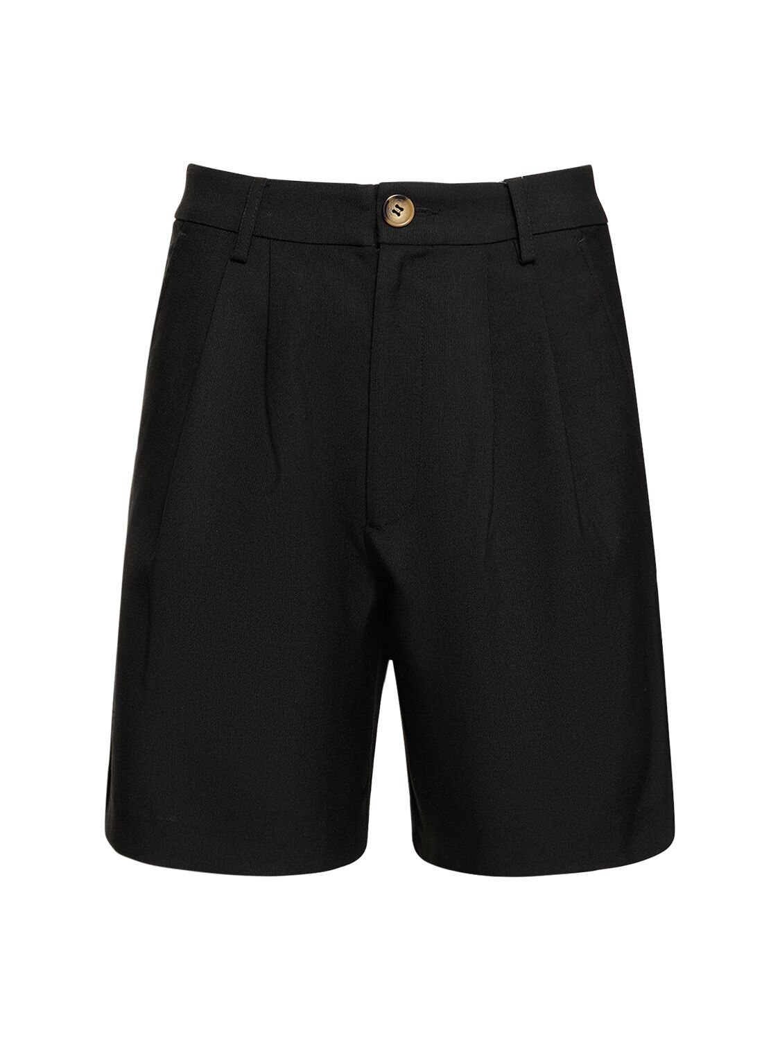 Shop Anine Bing Carrie Pleated Wool Blend Shorts In Black