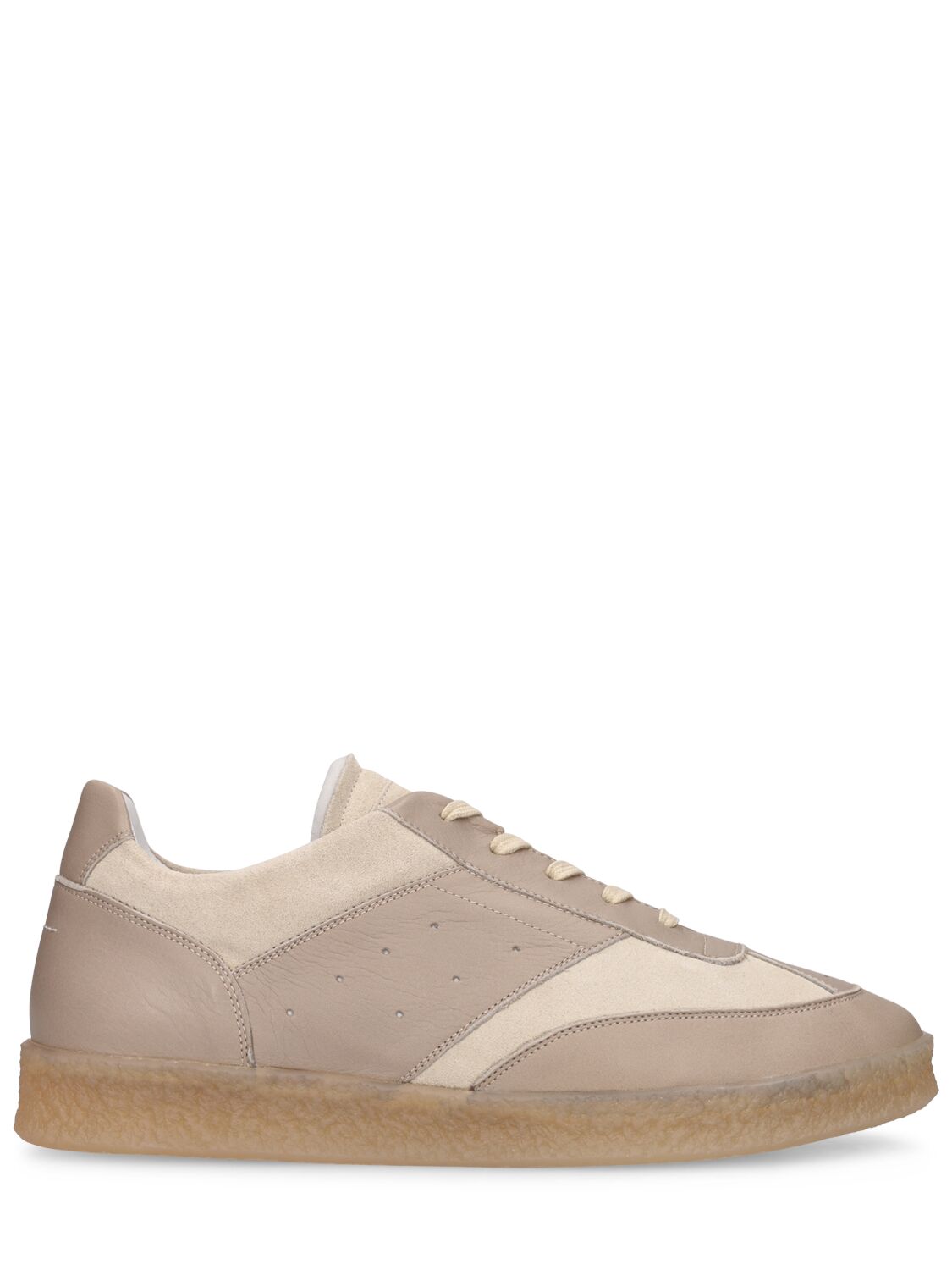 Shop Mm6 Maison Margiela Leather Low Top Sneakers In Beige