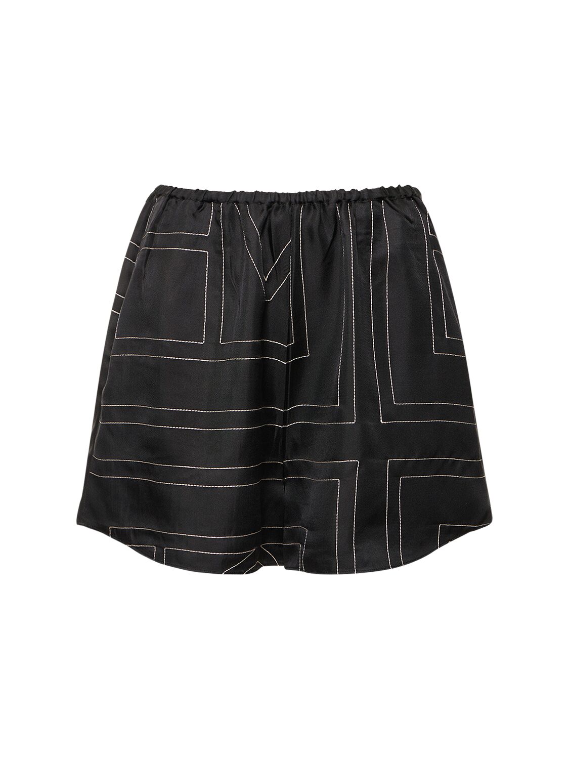 Shop Totême Monogram Embroidered Silk Pajama Shorts In Black