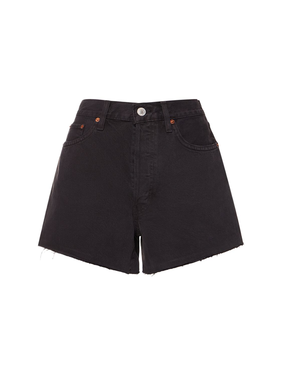 Shop Re/done 90s Low Rise Cotton Denim Shorts In Black
