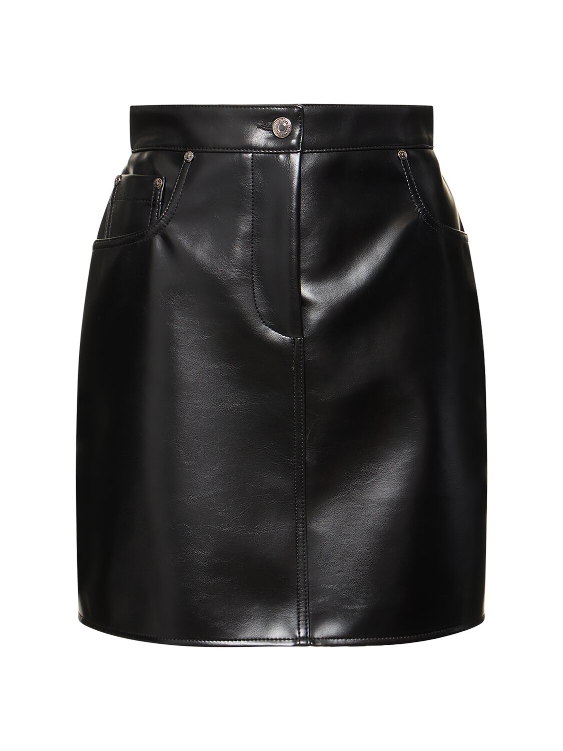 Shop Msgm Faux Leather Mini Skirt In 블랙