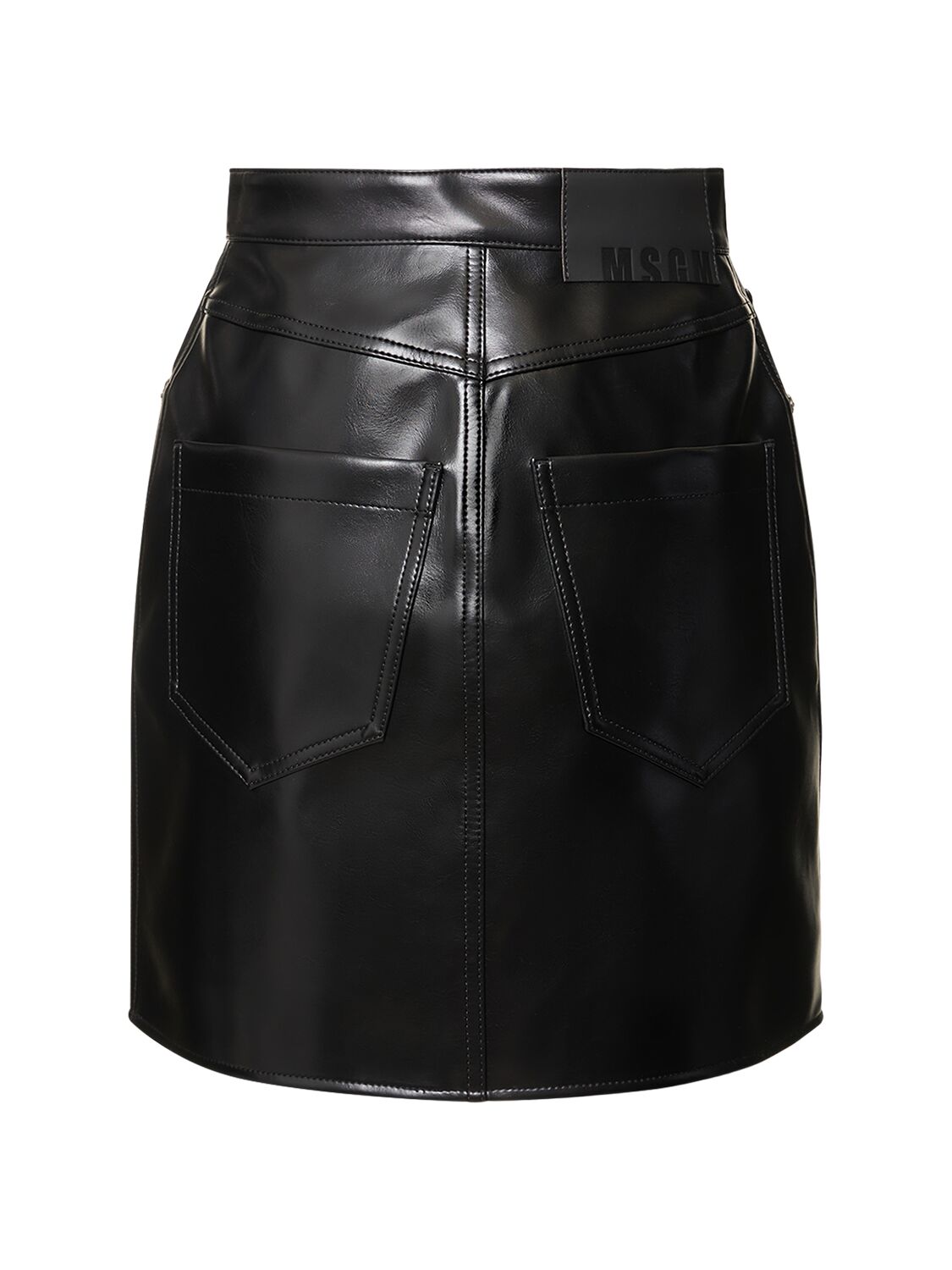 Shop Msgm Faux Leather Mini Skirt In 블랙
