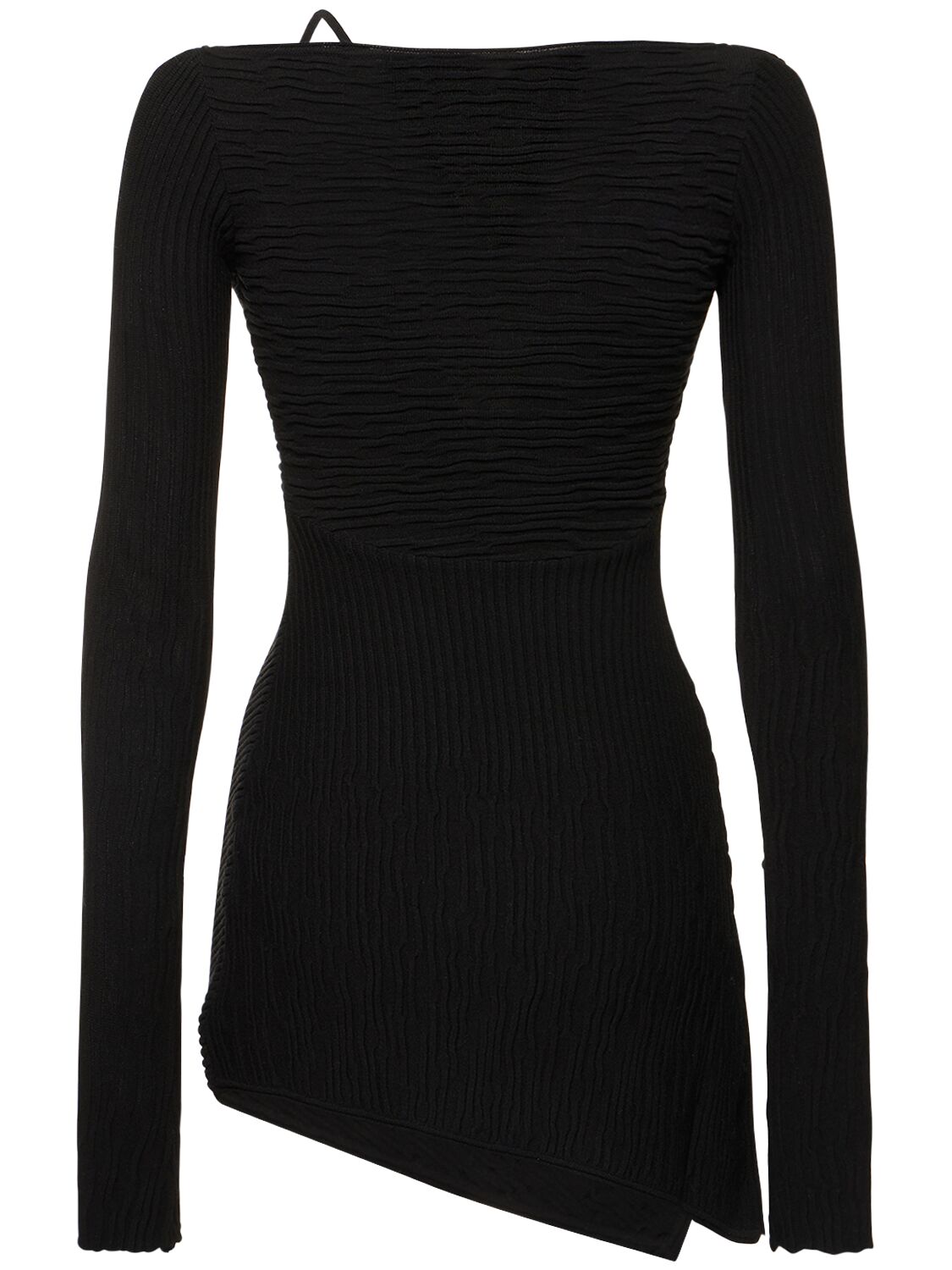 Shop Attico Desai Asymmetric Viscose Knit Mini Dress In Black