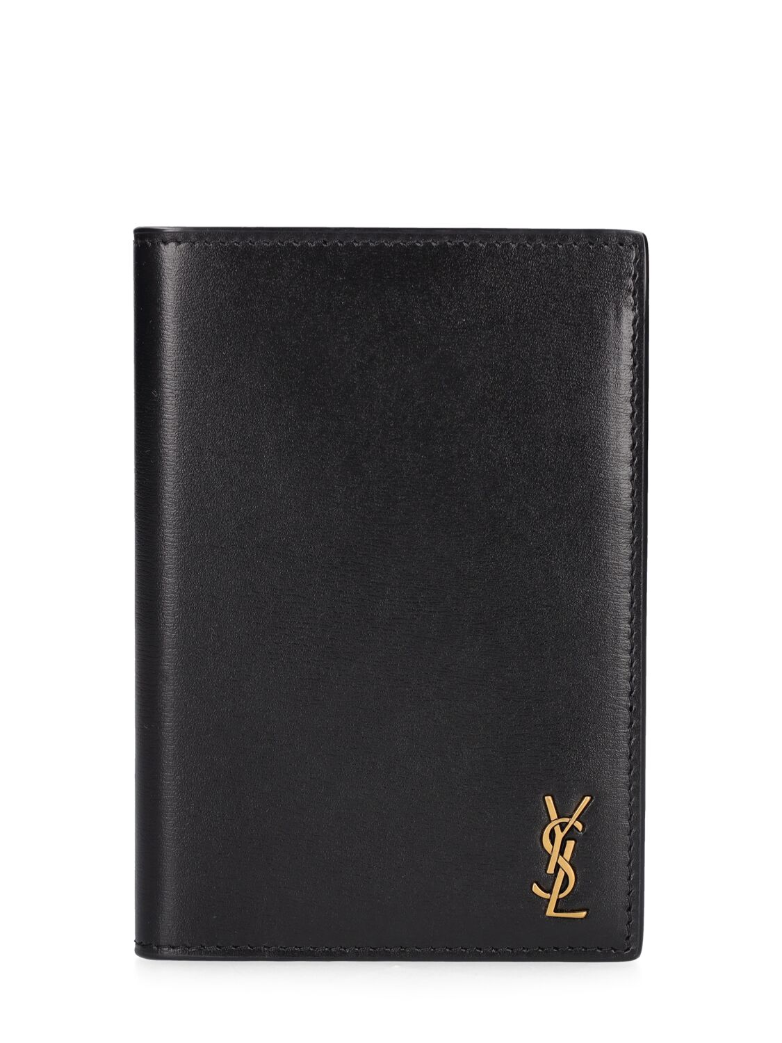Saint Laurent Tiny Cassandre Leather Passport Case In Black