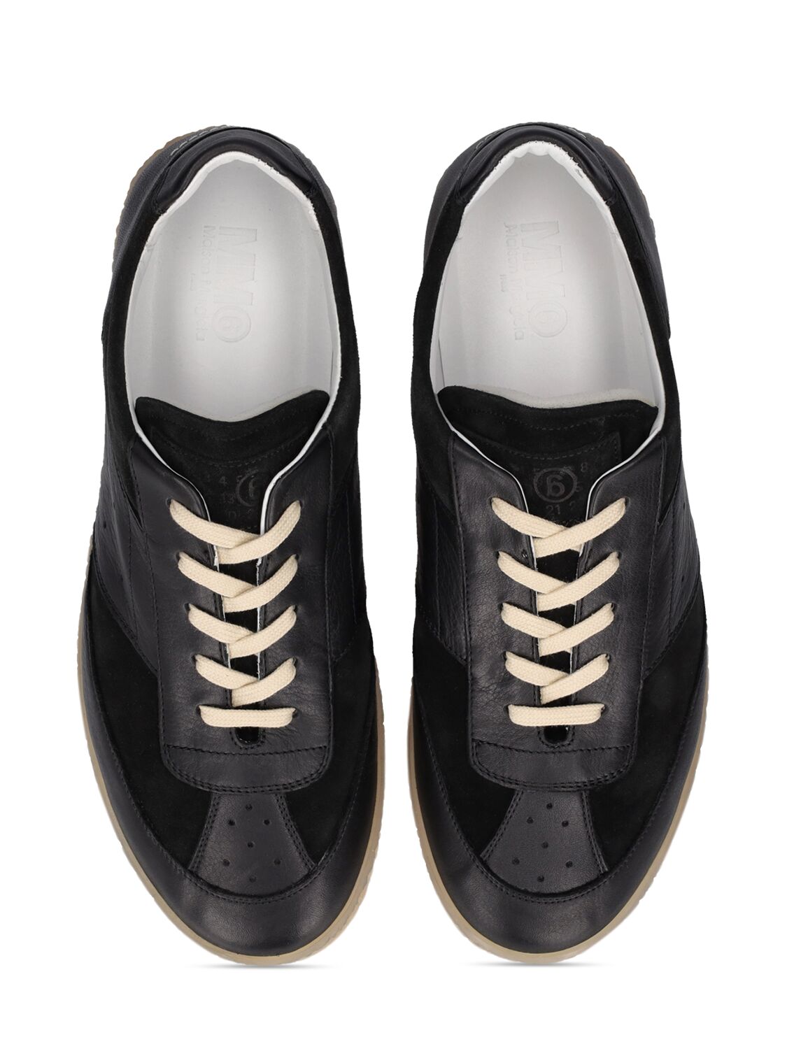 Shop Mm6 Maison Margiela Leather Low Top Sneakers In Black