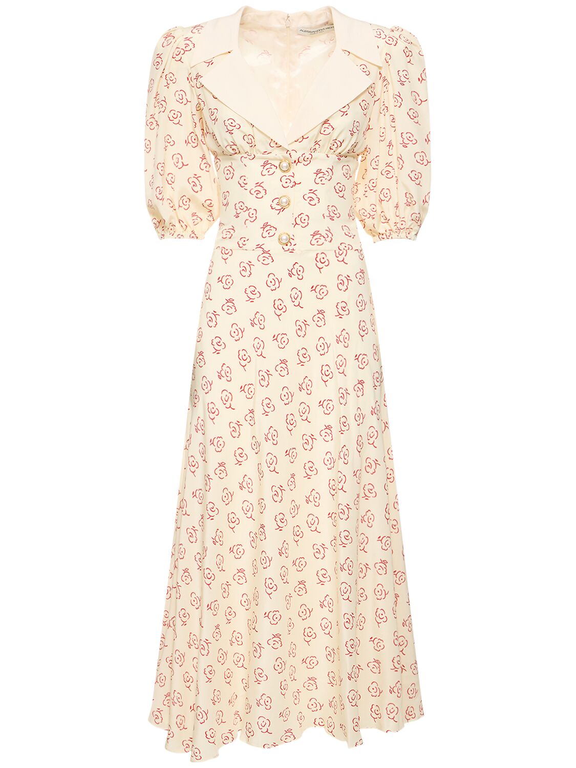 Printed Silk Twill Puffsleeve Midi Dress