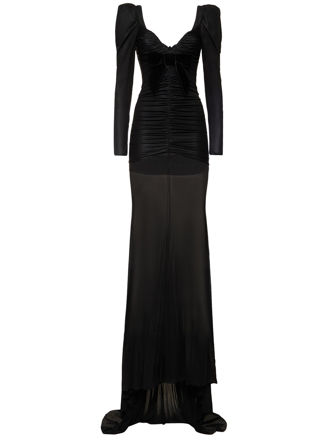 Alessandra Rich Draped Satin Maxi Dress In Black