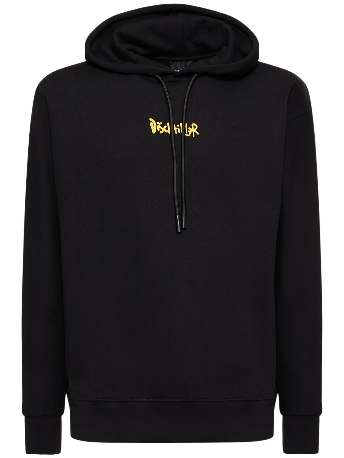 Disclaimer Logo Printed Cotton Hoodie In Black,yellow
