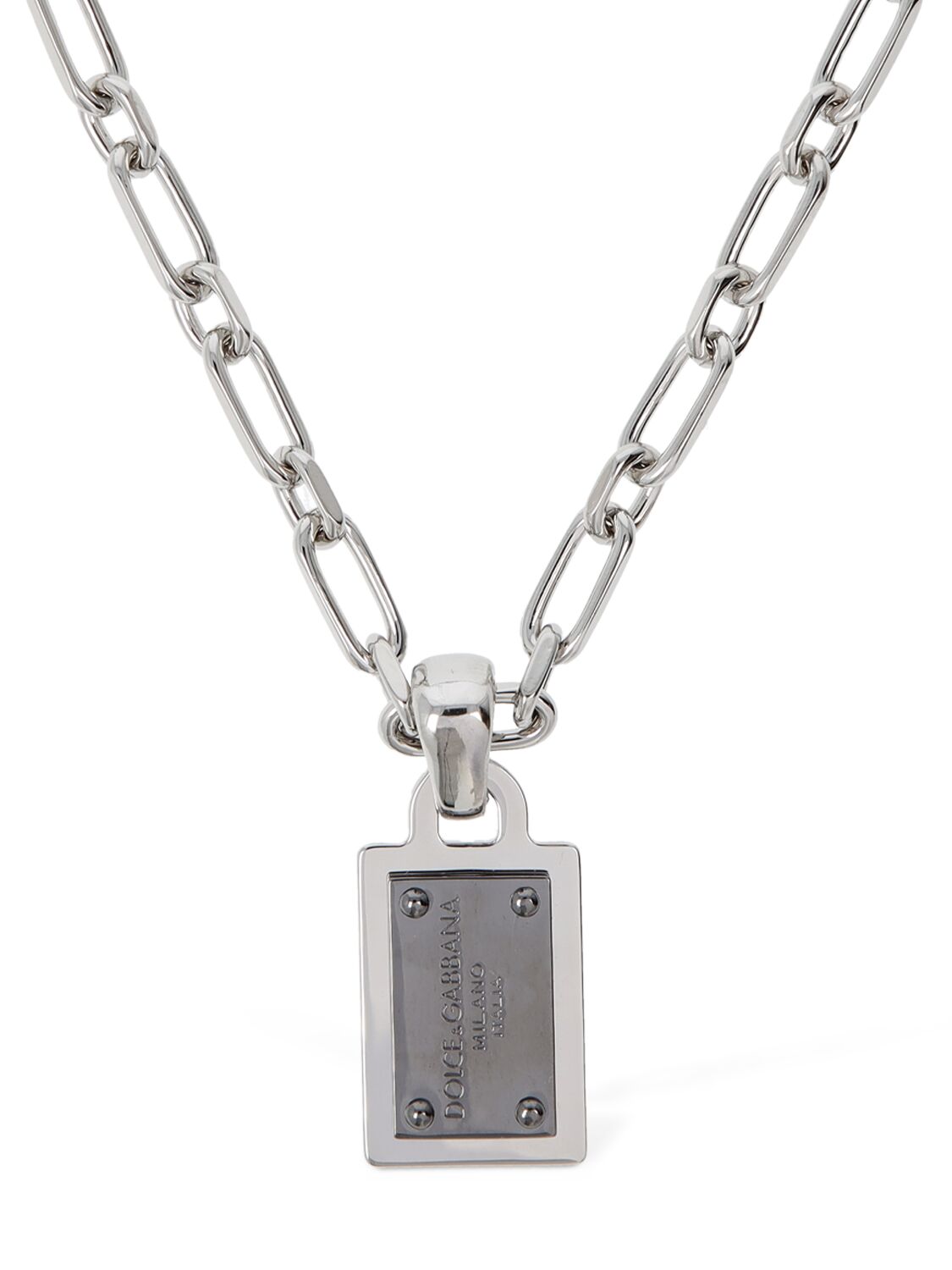 Dolce & Gabbana Dg Logo Tag Necklace In Silver