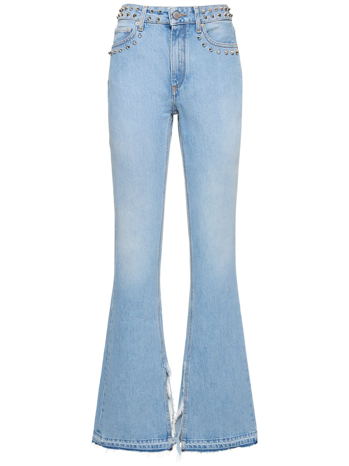 Mid Rise Studded Denim Flared Jeans