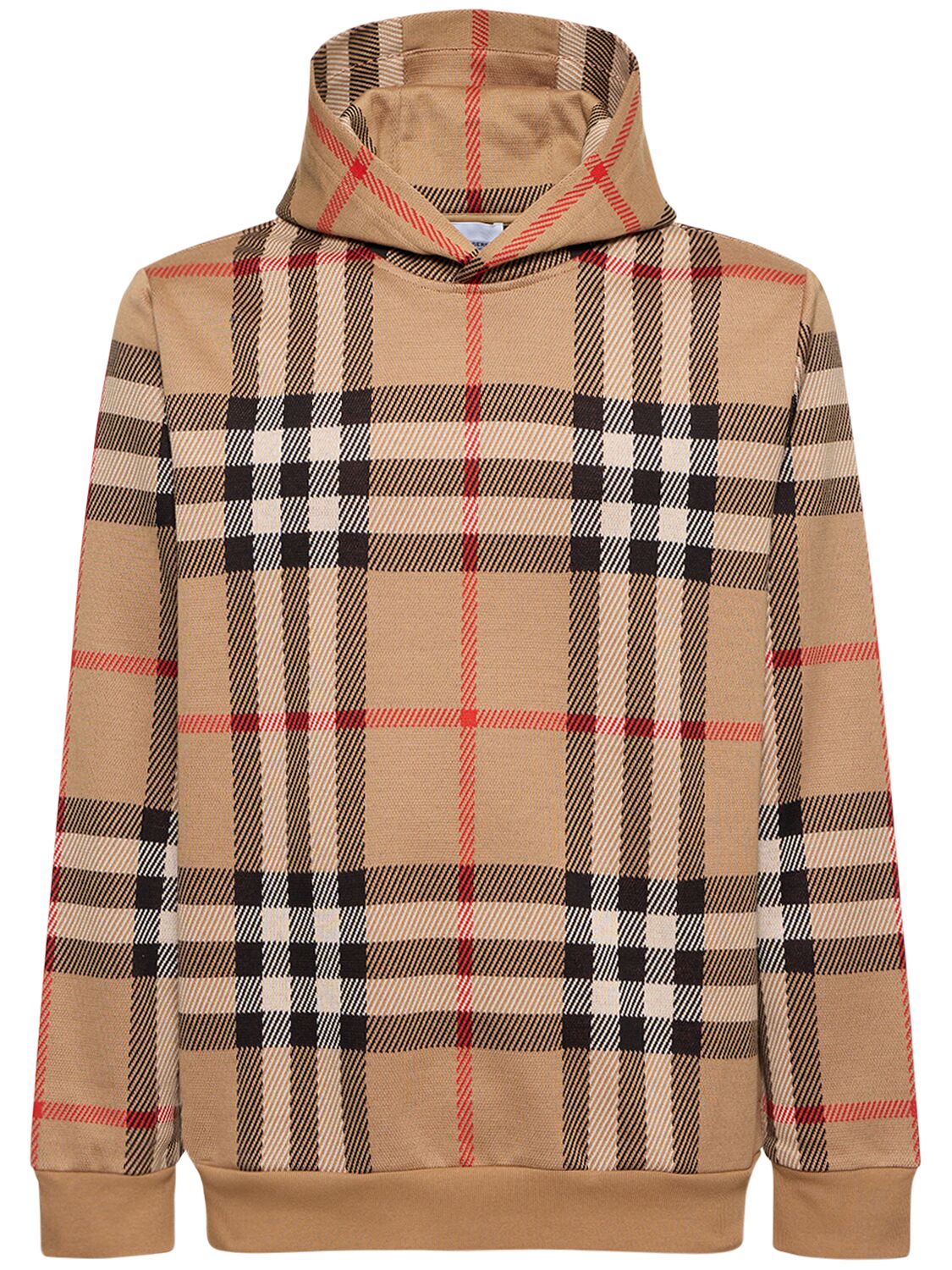 Shop Burberry Ferryton Check Print Cotton Hoodie In Archive Beige