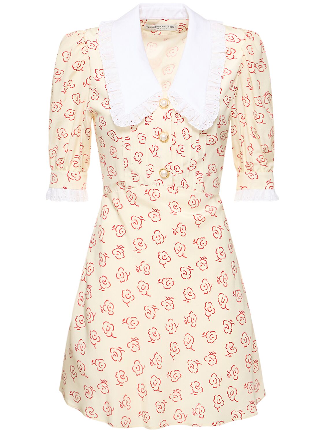 Printed Silk Twill Mini Dress W/ Collar