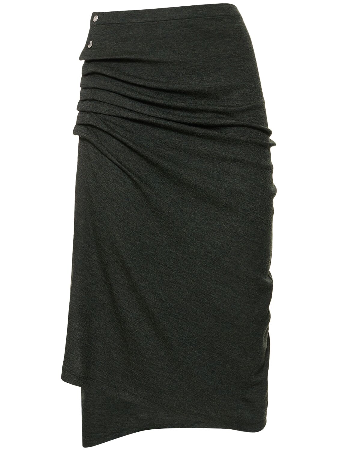 Image of Draped Cotton Blend Jersey Midi Skirt