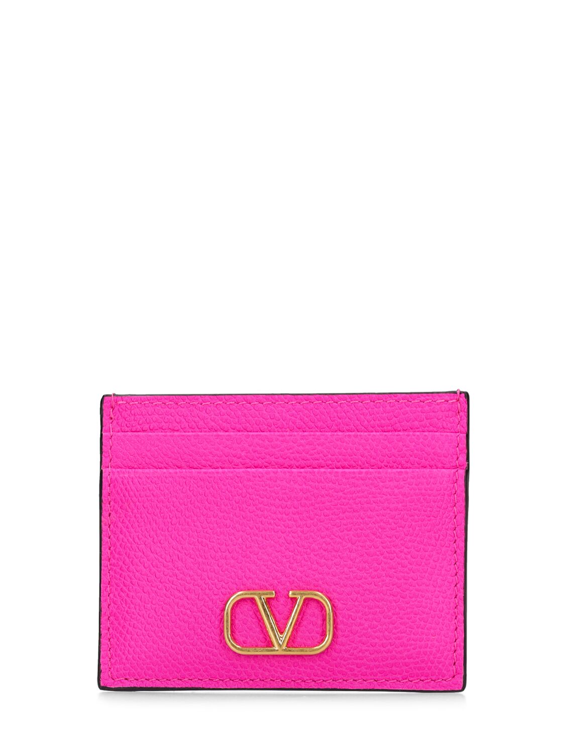 Valentino Garavani V Logo Grained Leather Card Holder In Brown