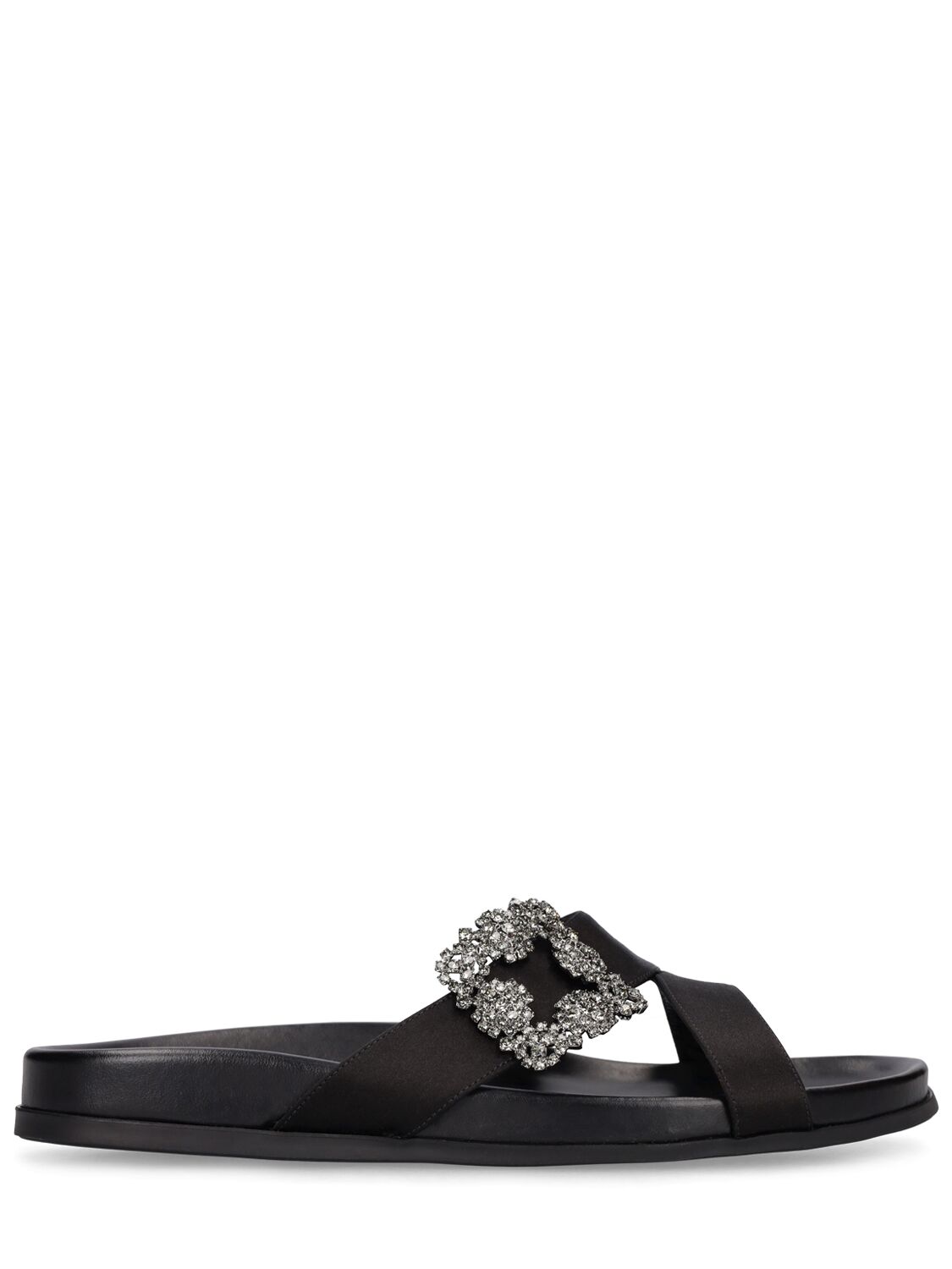 MANOLO BLAHNIK 10MM CHILANGHI SATIN FLAT SANDALS