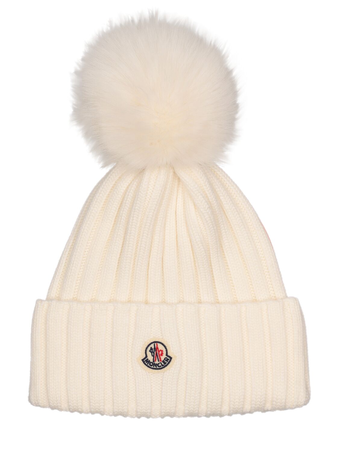 Moncler Logo Tricot Wool Beanie In Natural