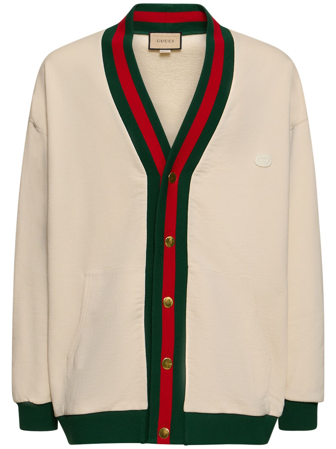 Shop Gucci Web Detail Cotton Knit Cardigan In Natural,multi