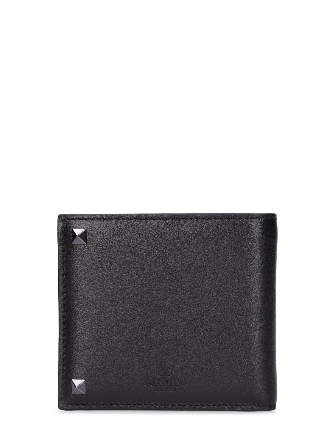 Shop Valentino Rockstud Leather Billfold Wallet In Black