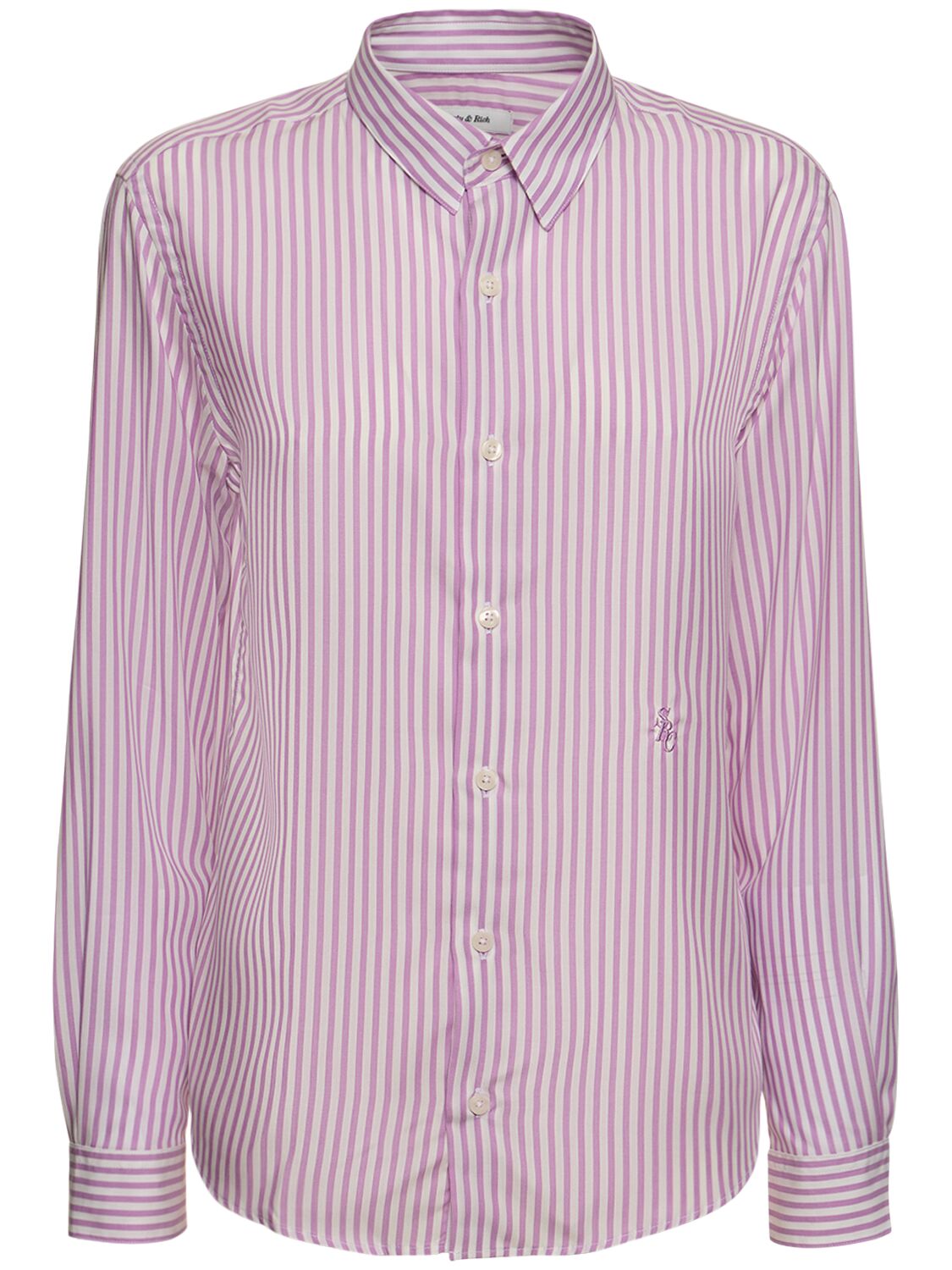 Shop Sporty And Rich Src Striped Tencel Shirt In Purple