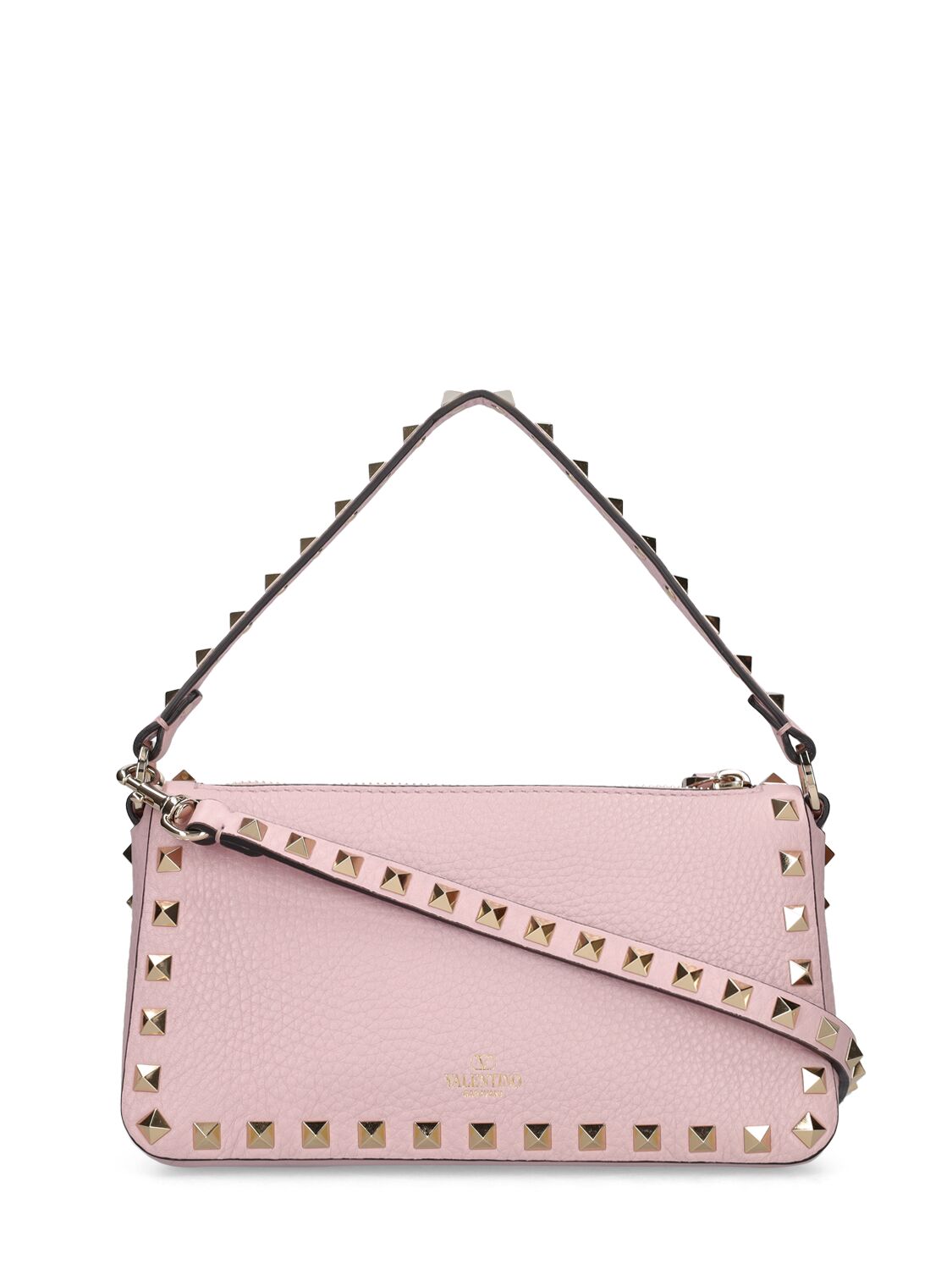 Shop Valentino Small Rockstud Leather Shoulder Bag In Water Lilac