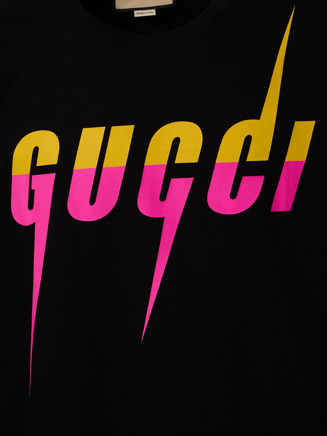 Black Cotton T-Shirt With Gucci Blade Print