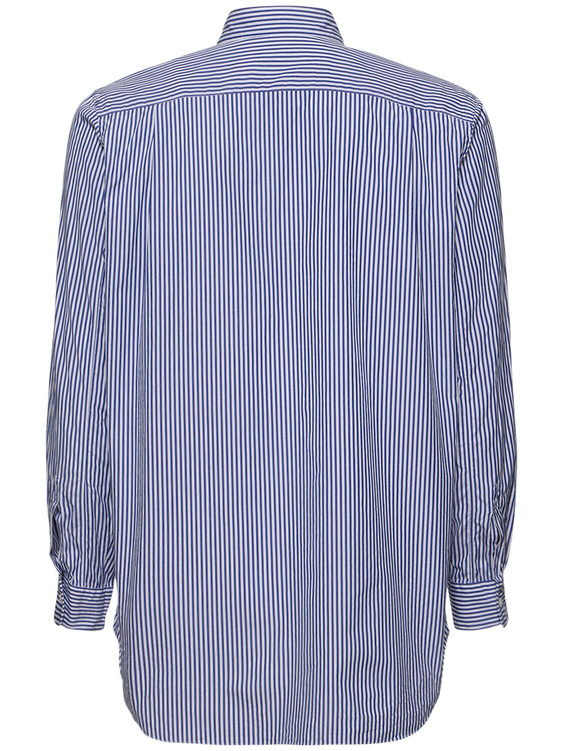 Shop Comme Des Garçons Play Striped Cotton Shirt W/ Logo In Blue,white