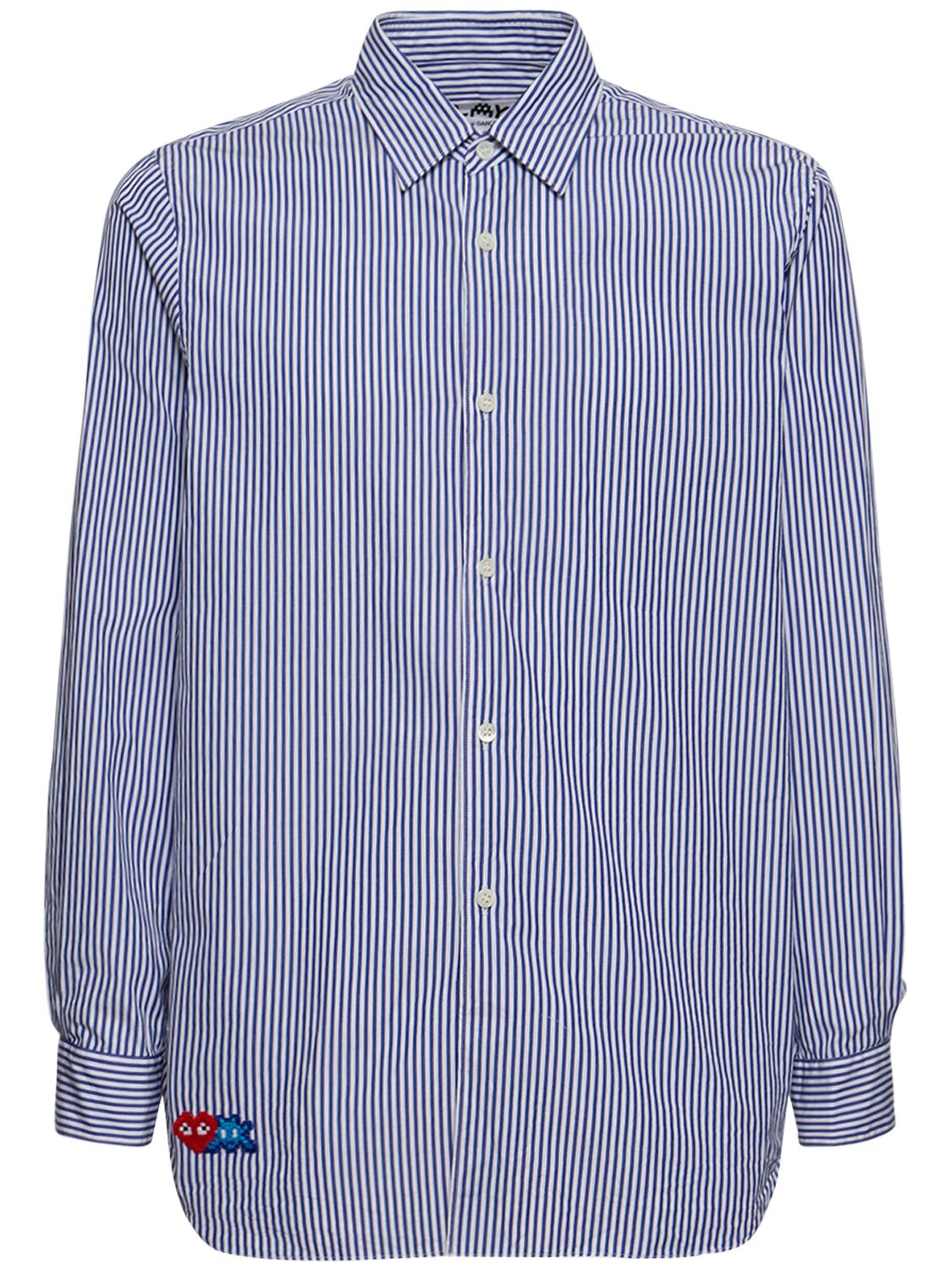 Comme Des Garçons Play Logo-appliqué Striped Cotton Shirt In Blue,white