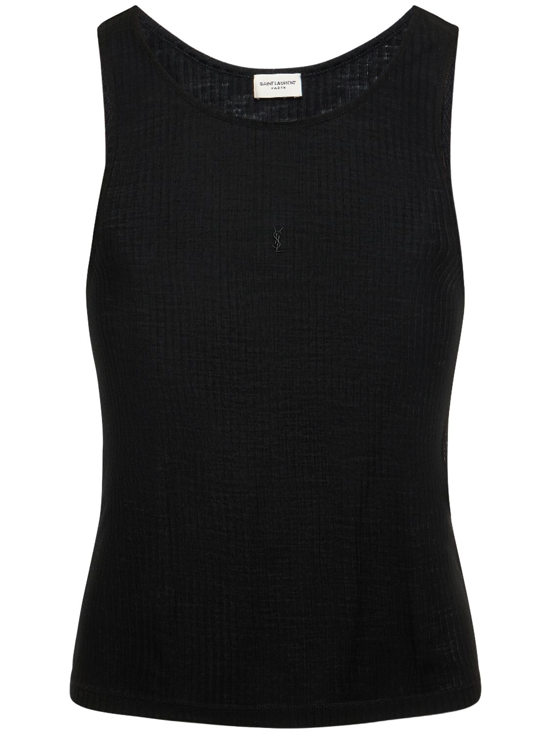 Shop Saint Laurent Cassandre Ribbed Wool Tank Top W/logo In Black