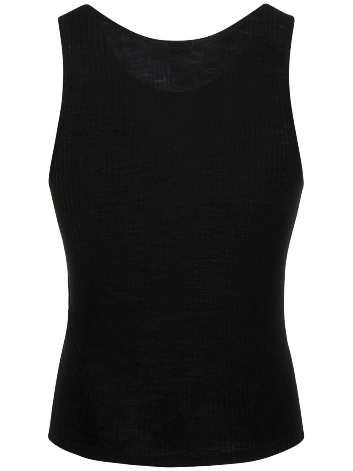 Shop Saint Laurent Cassandre Ribbed Wool Tank Top W/logo In Black