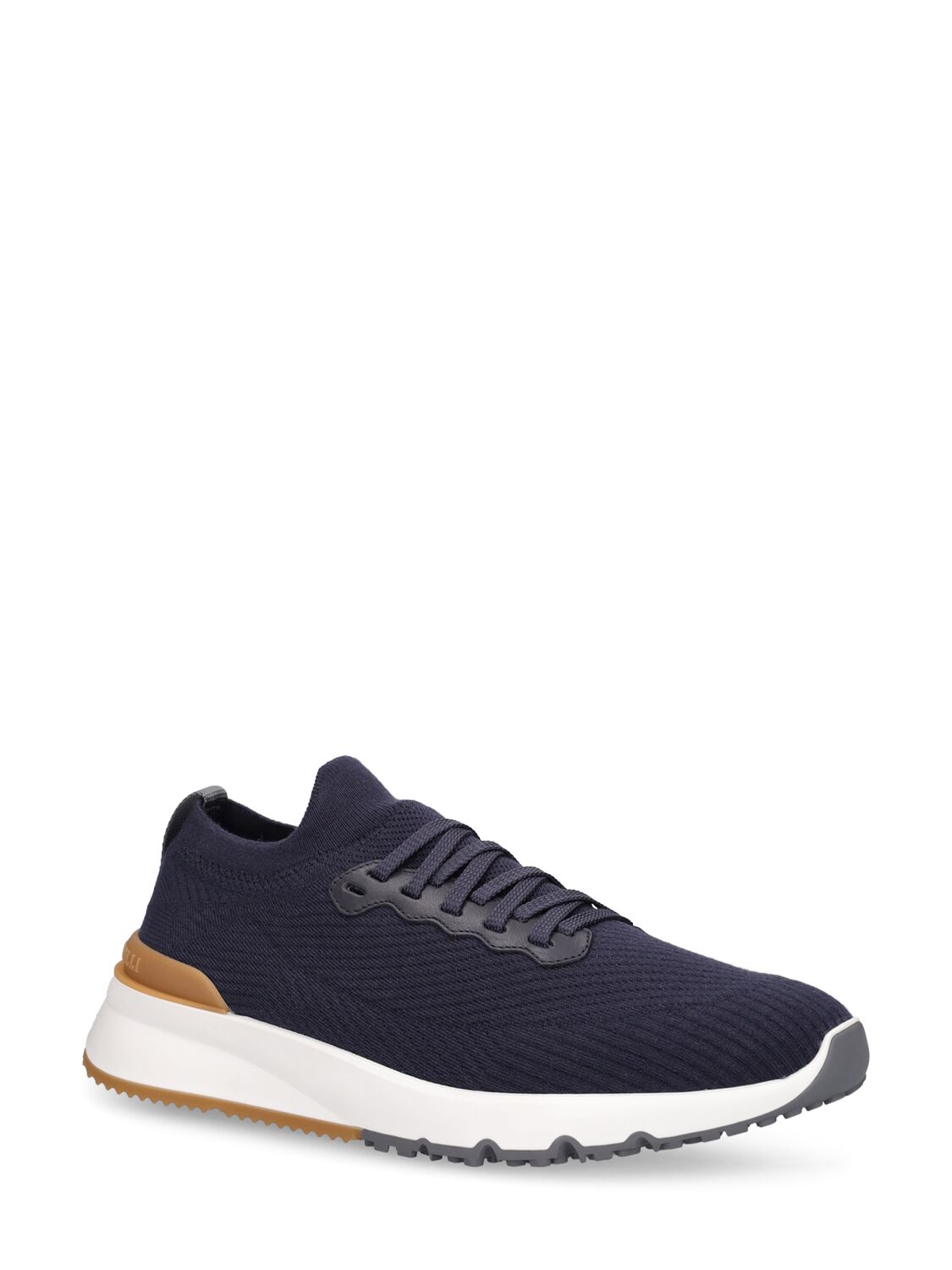 Shop Brunello Cucinelli Wool Knit Low Top Sneakers In Blue