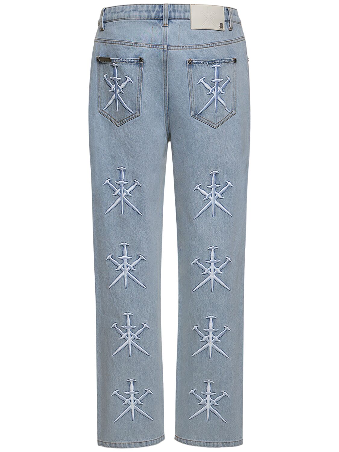 Shop Unknown Embroidered Dagger Baggy Denim Jeans In Blue