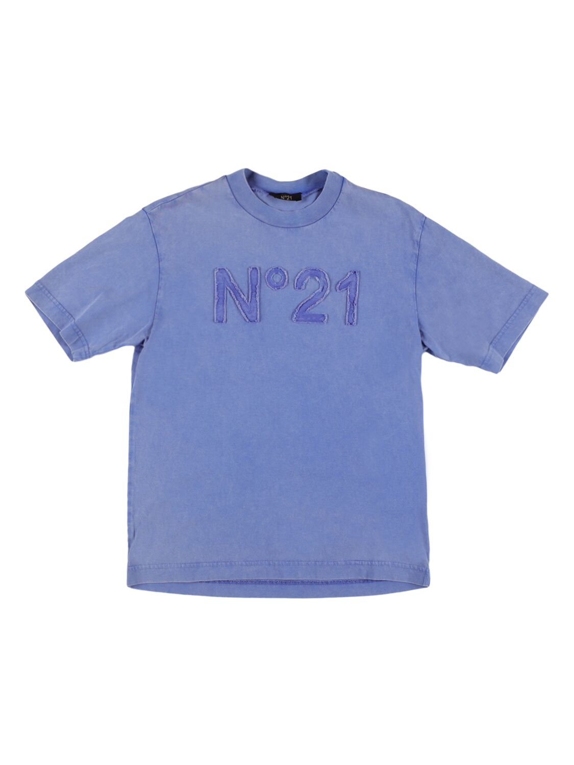 N°21 Kids' Cotton Jersey T-shirt W/ Logo Patch In Light Blue