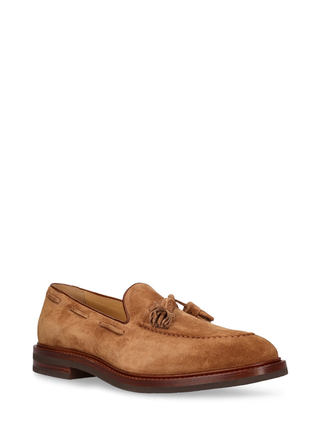 Shop Brunello Cucinelli Suede Loafers In Light Brown