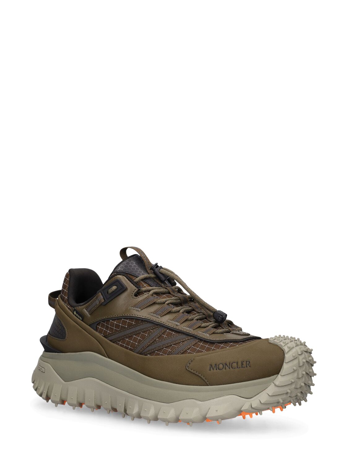 Shop Moncler Trailgrip Gtx Leather Sneakers In Orange,green