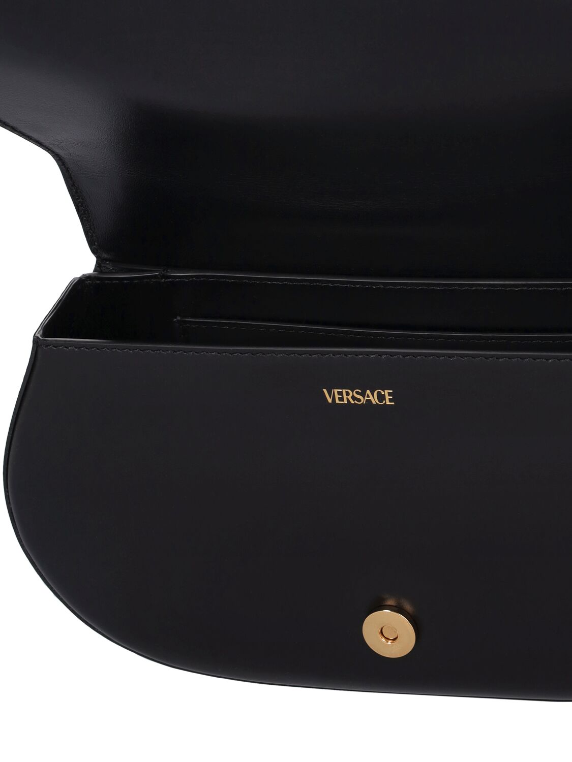 Shop Versace Greca Goddess Leather Top Handle Bag In Black,white