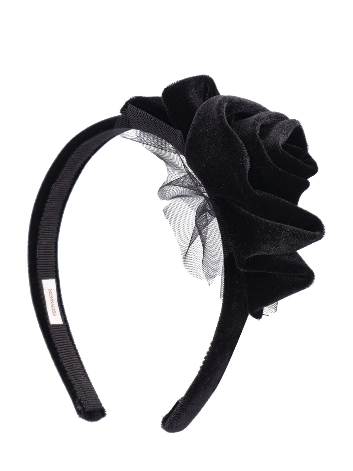 Monnalisa Headband W/ Velvet & Tulle Appliqués In Black