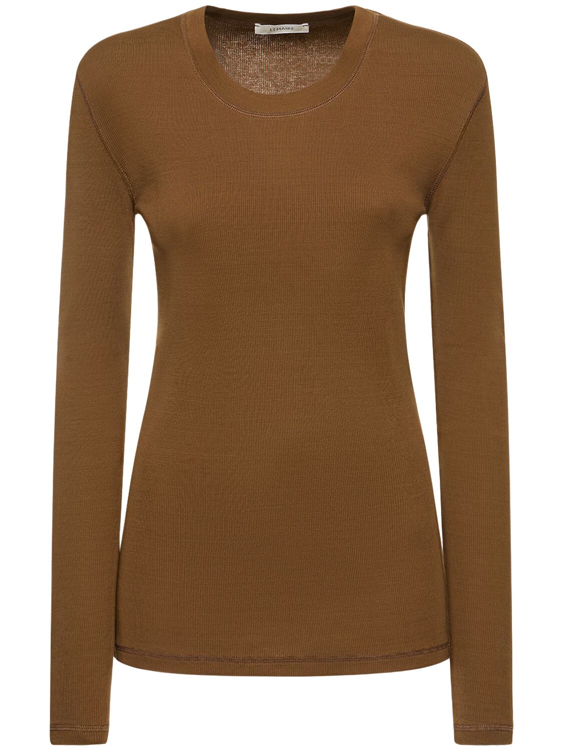 Shop Lemaire Rib Cotton Long Sleeve T-shirt In Brown