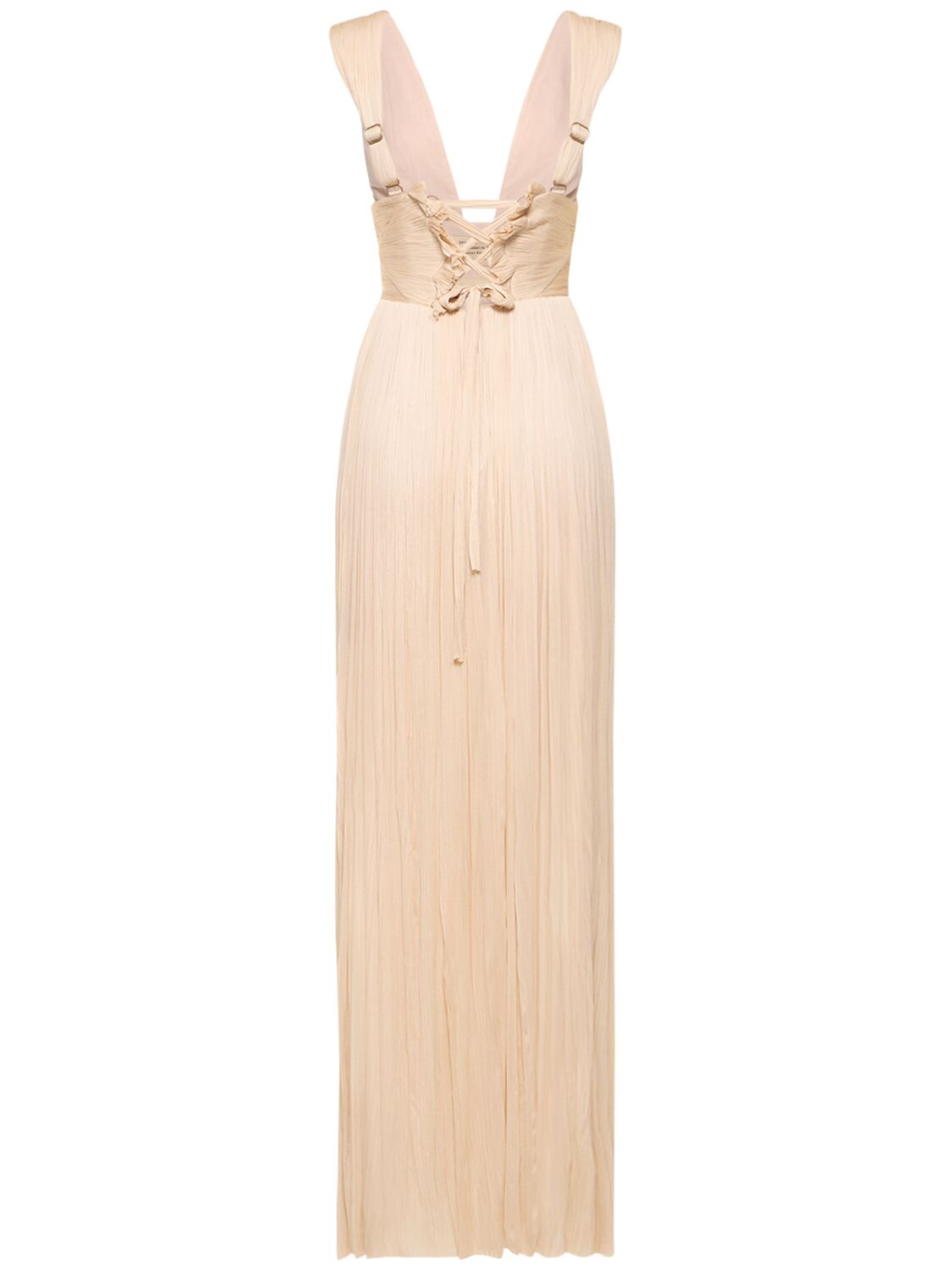 Shop Maria Lucia Hohan Piper Silk Tulle Long Dress In Beige